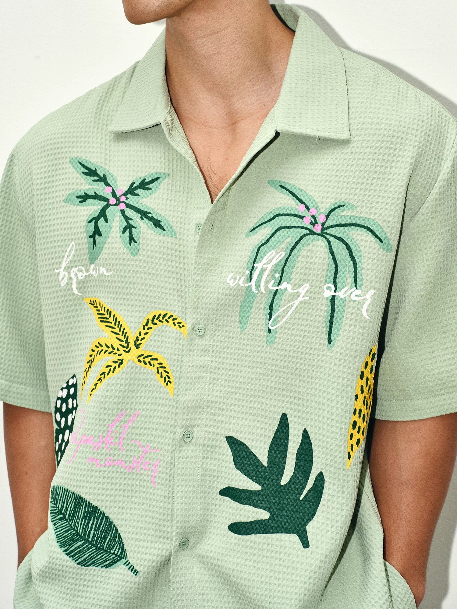 Mint Tropic Waffle Embroidered Camp Shirt