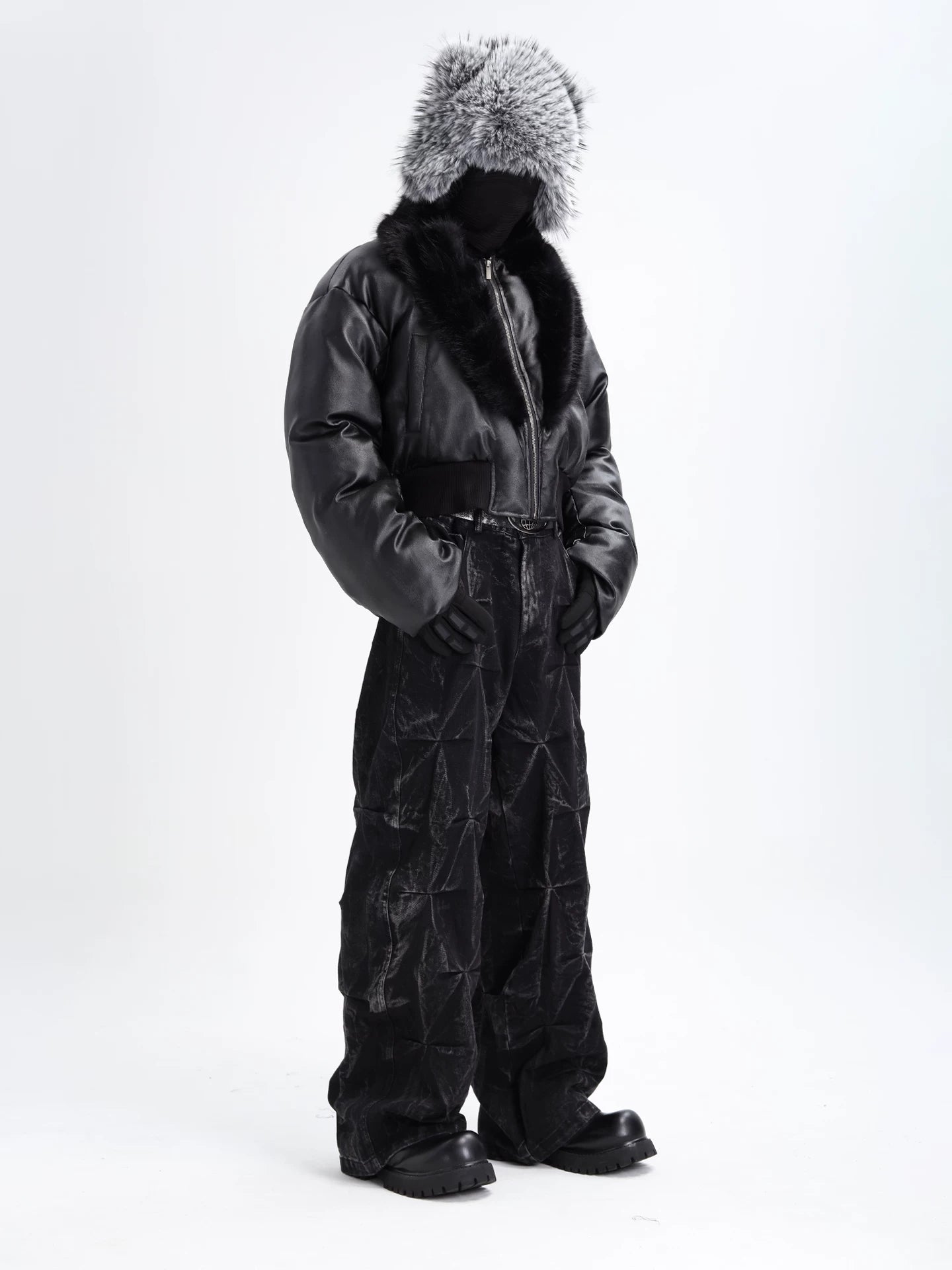 Nocturne Veil Fur-Collar Puffer Jacket
