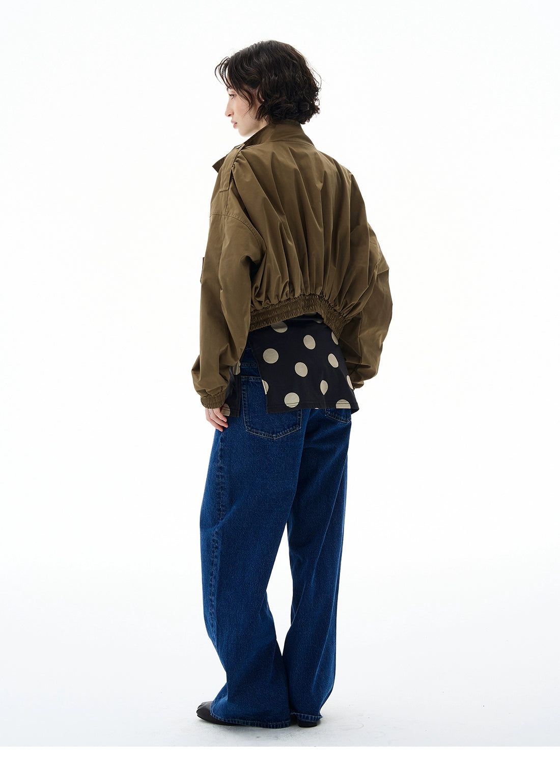 Cropped Utility High Collar Bomber Jacket