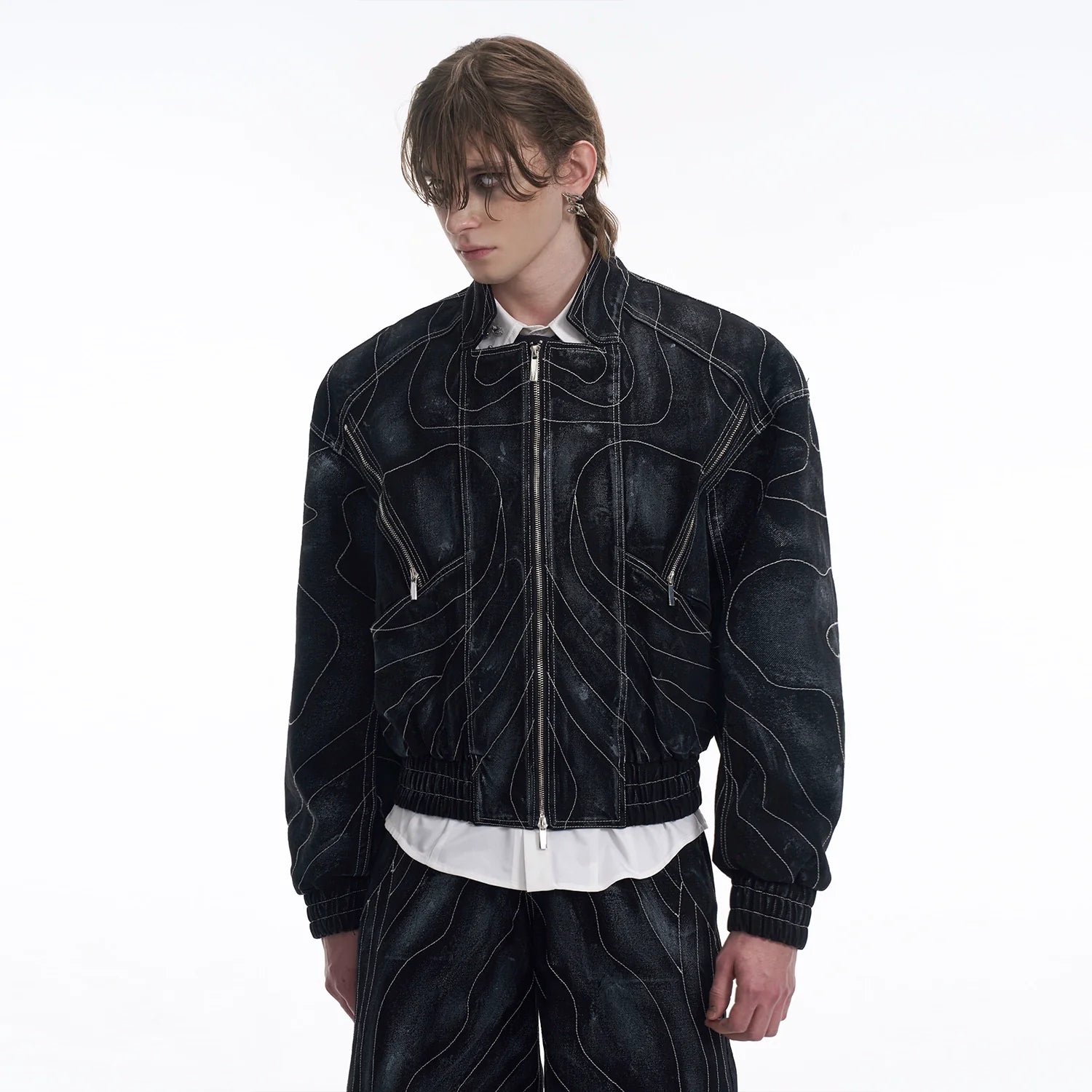 Topographic Denim Jacket and Pants Setup