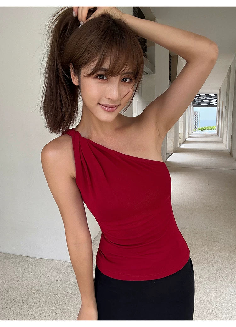 Sculpted Grace One‑Shoulder Knit Tank