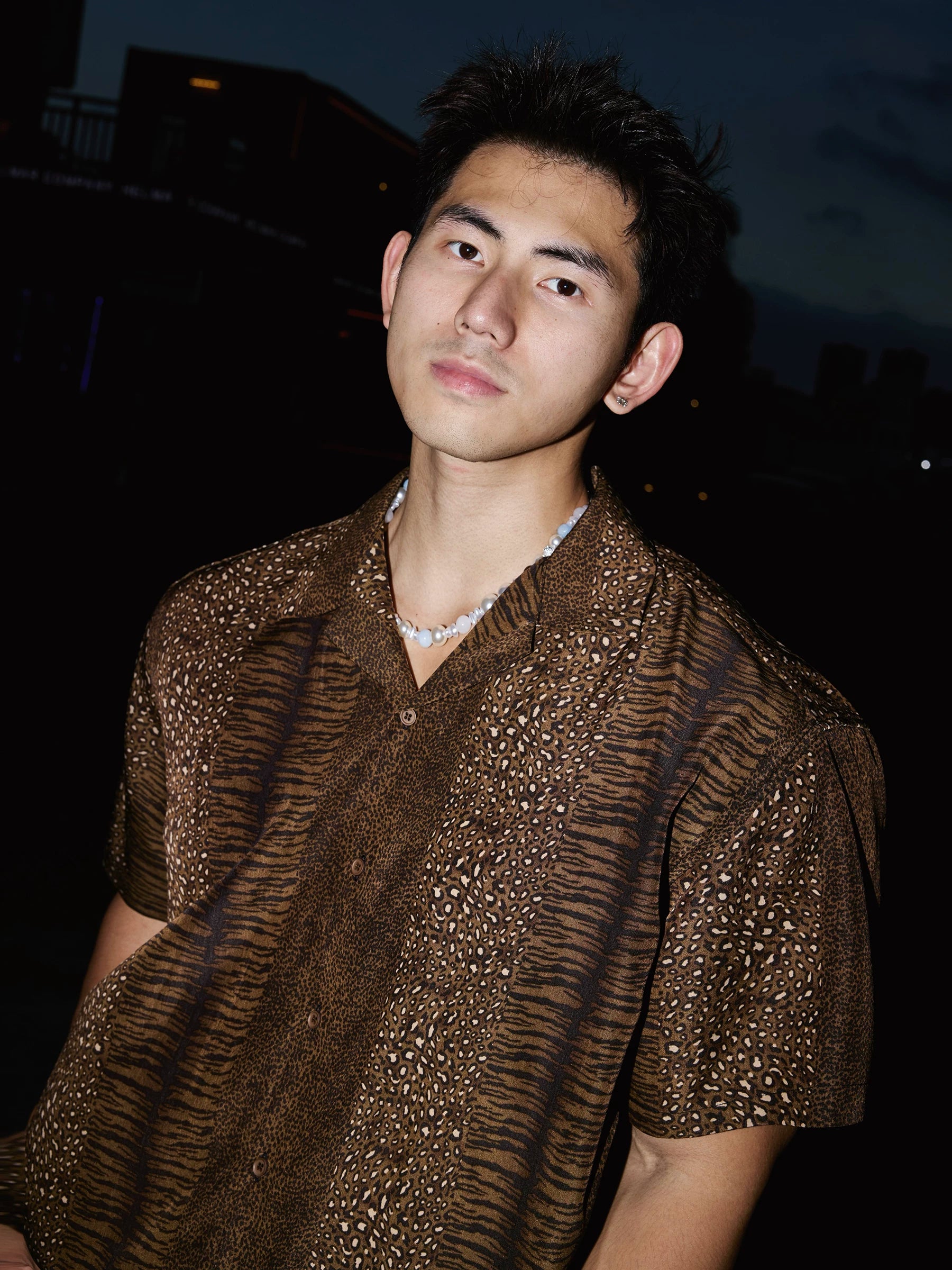Bronze Animal Jacquard Boxy Button-Up Shirt
