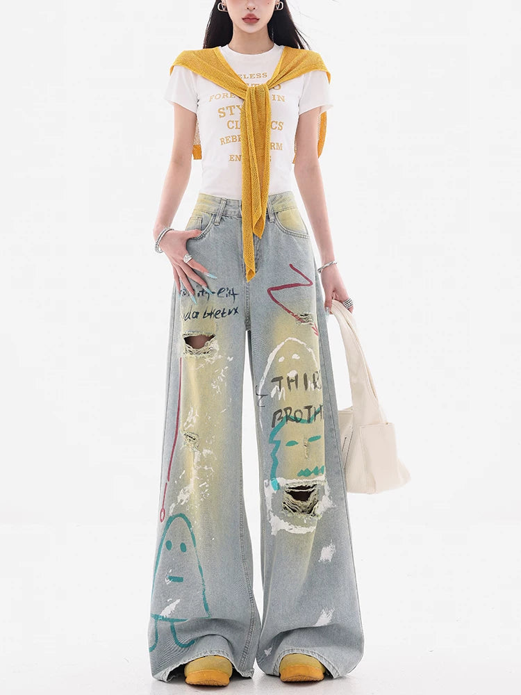 Painted Patch Wide-Leg Jeans