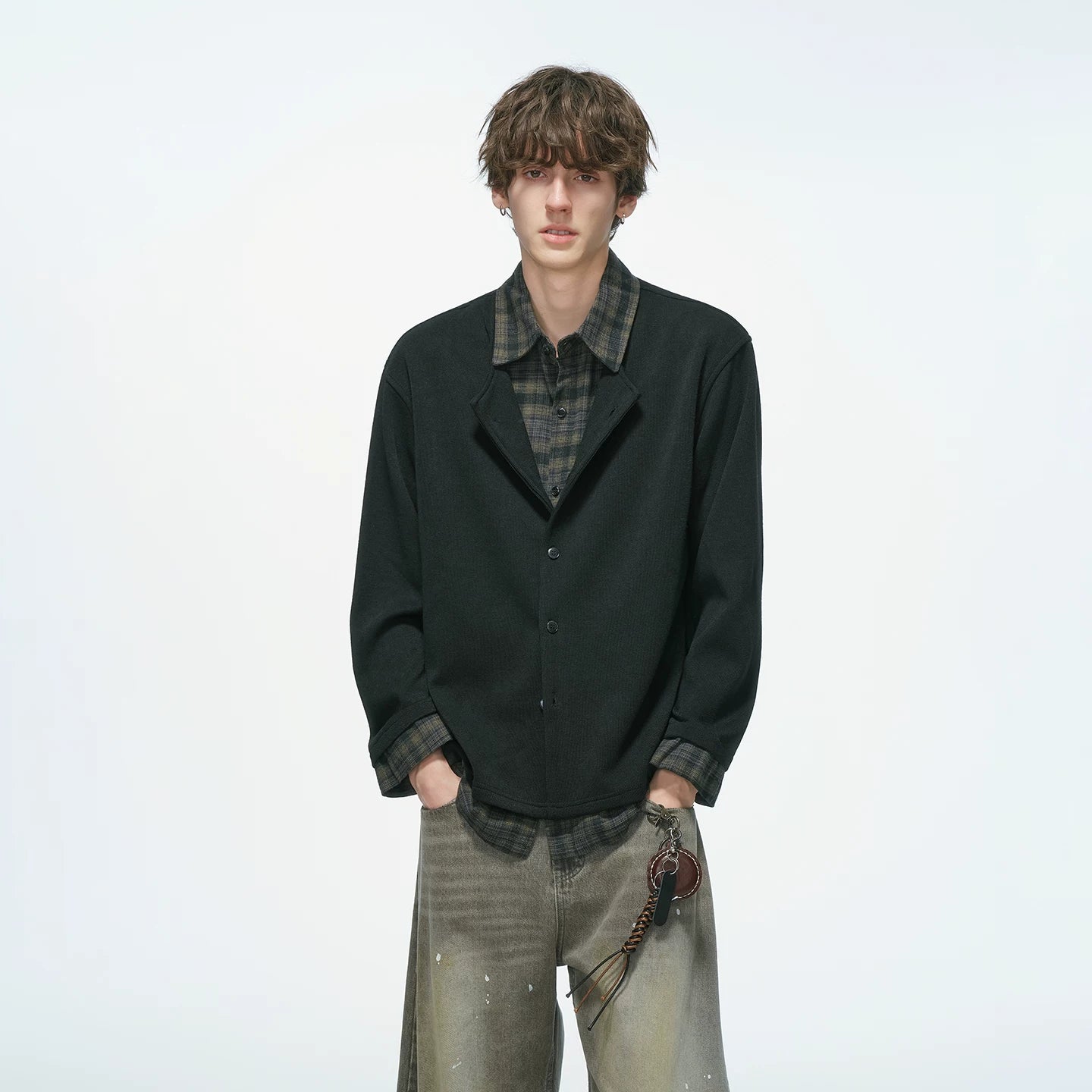 Hearthlayer Plaid Collar Knit Shirt