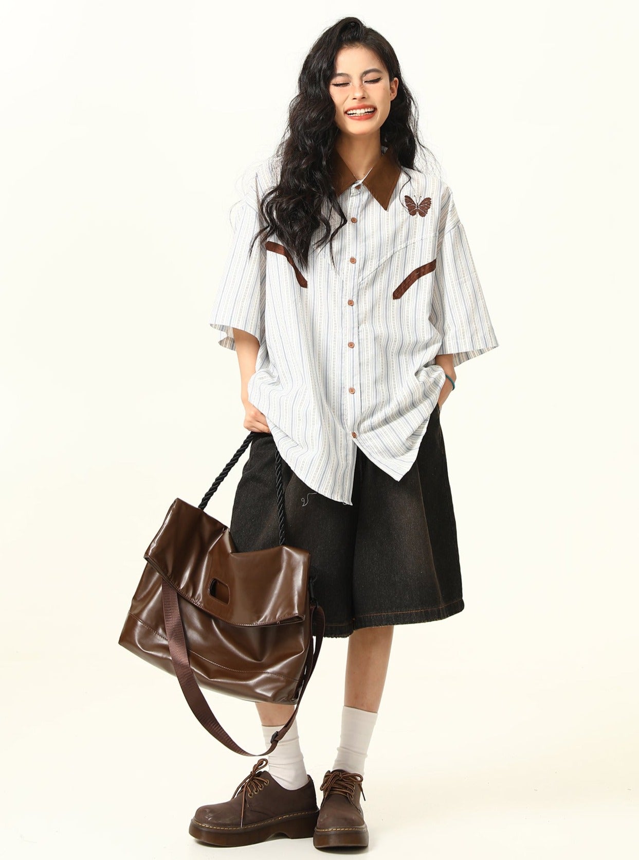 Butterfly Western Stripe Button-Up Shirt