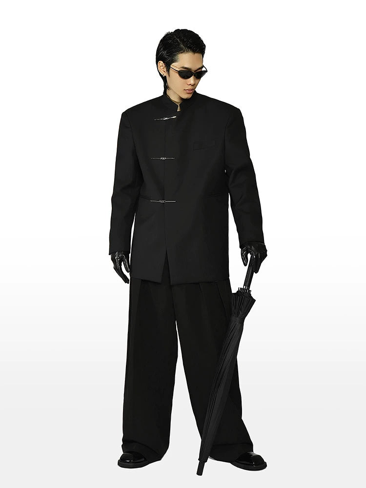 Mandarin Collar Metal Clasp Blazer