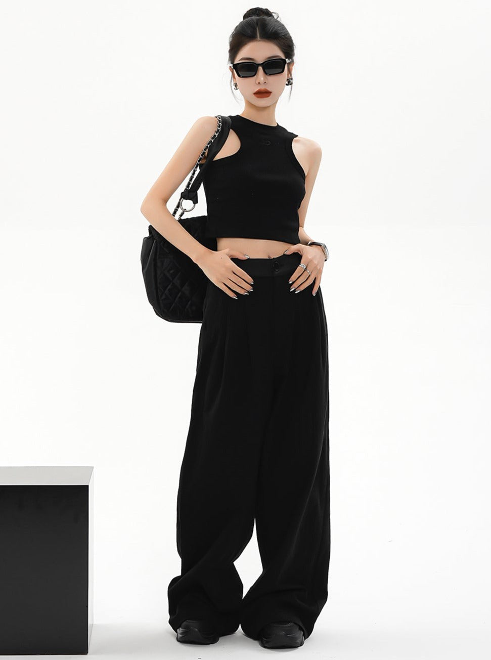 Wide-Leg Palazzo Pants - High-Waisted Loose Fit Trousers