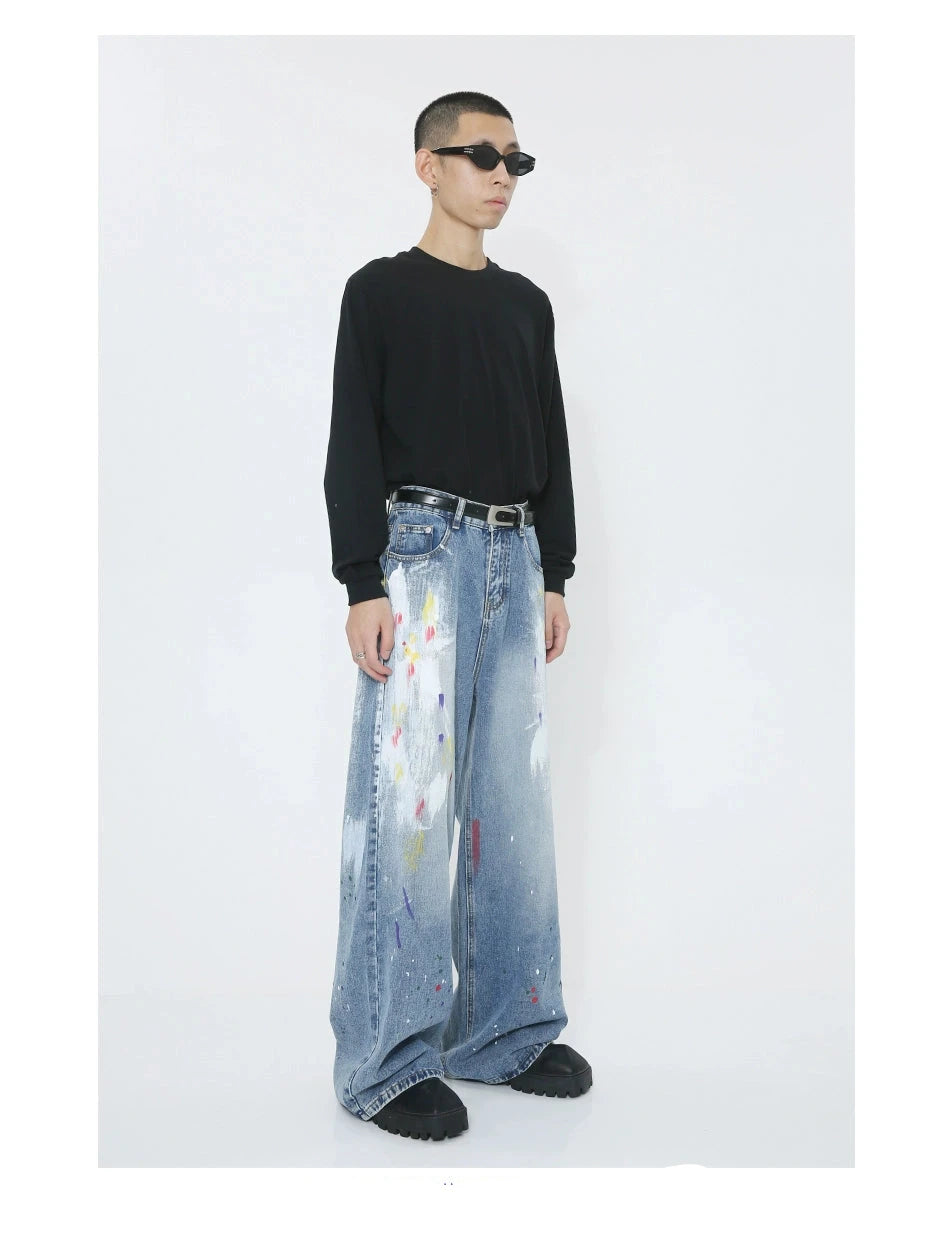 Voguo Relay Avant-Garde Splash Wide-Leg Jeans