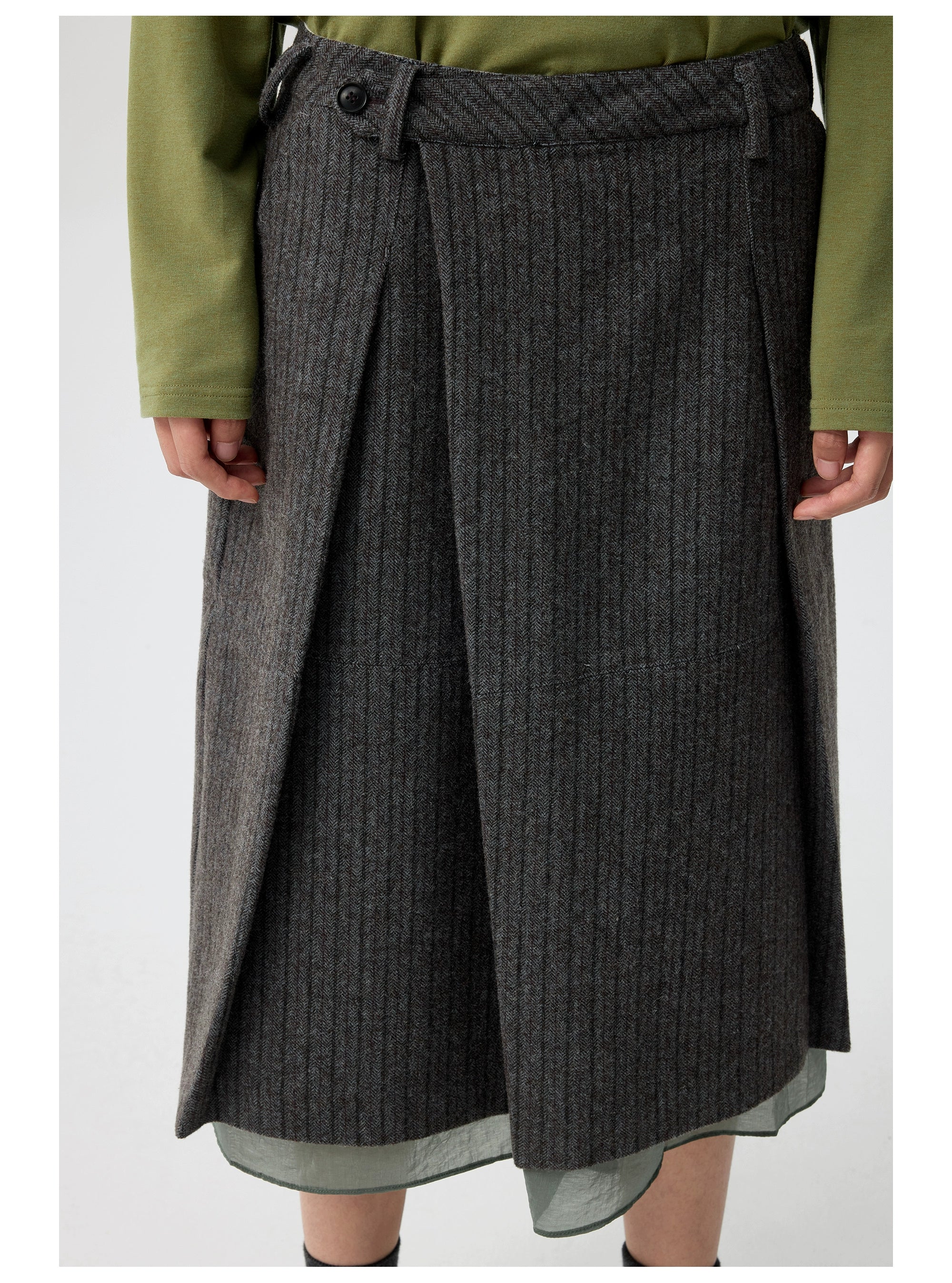 Pinstripe Wool Layered Midi Skirt