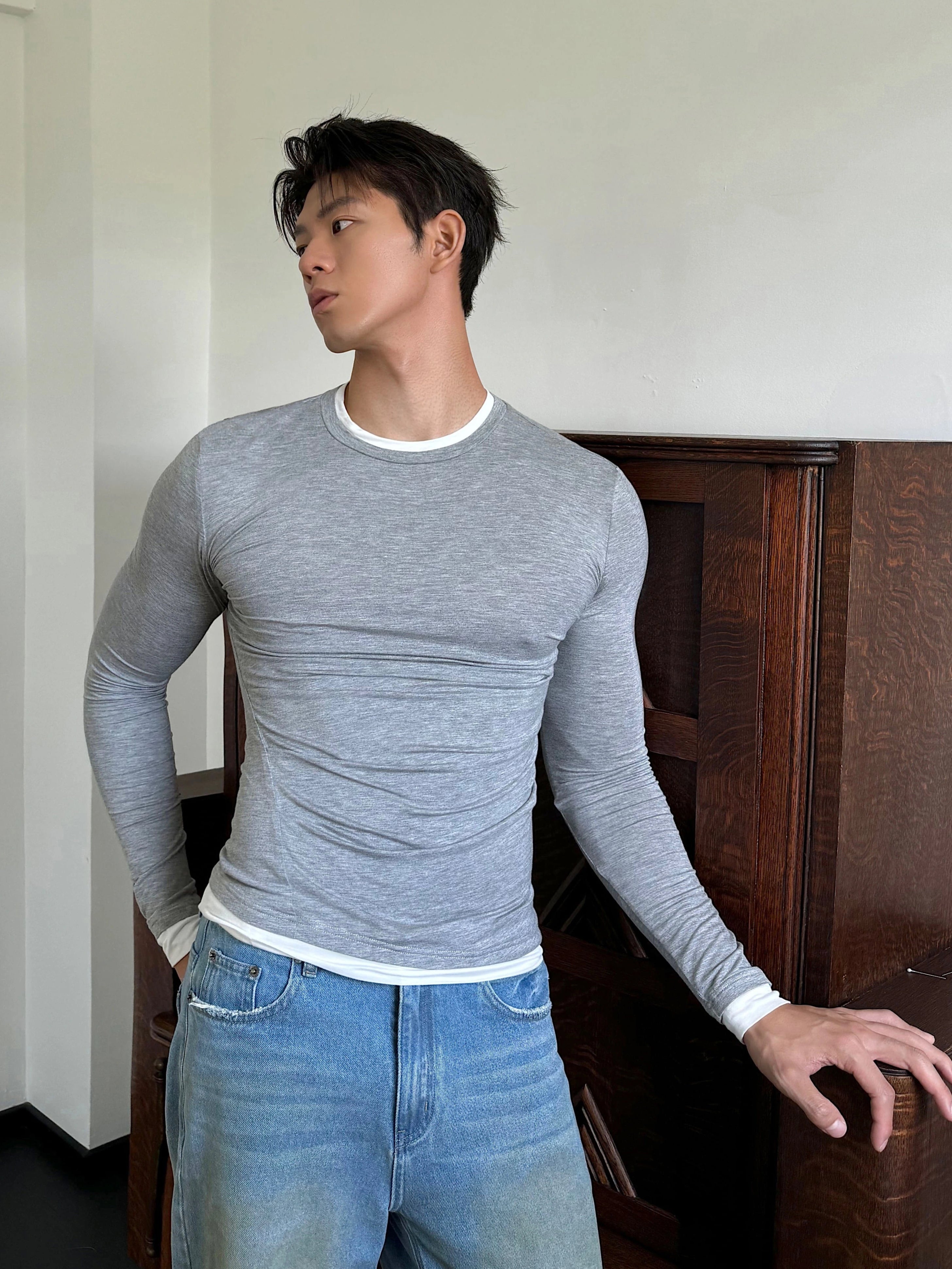 Fitted Long Sleeve Contrast Trim Shirt
