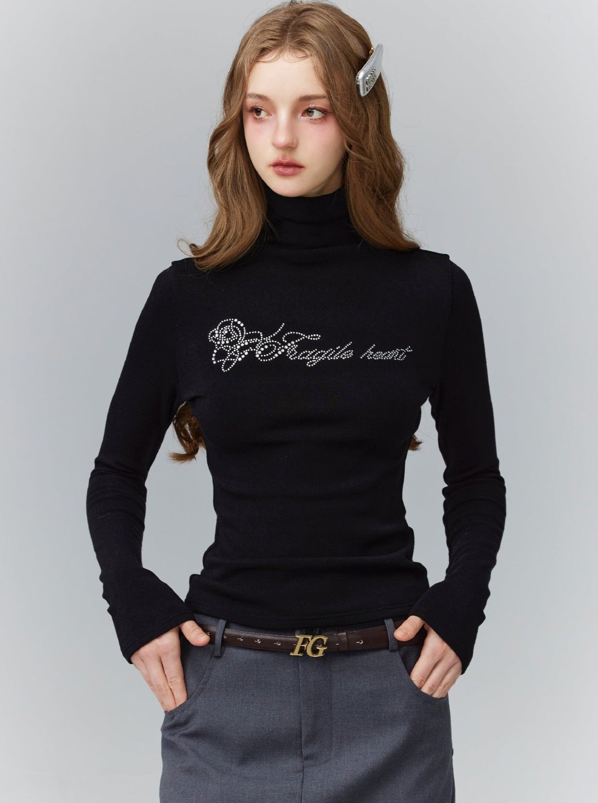 Cropped Turtleneck Long Sleeve Logo Top