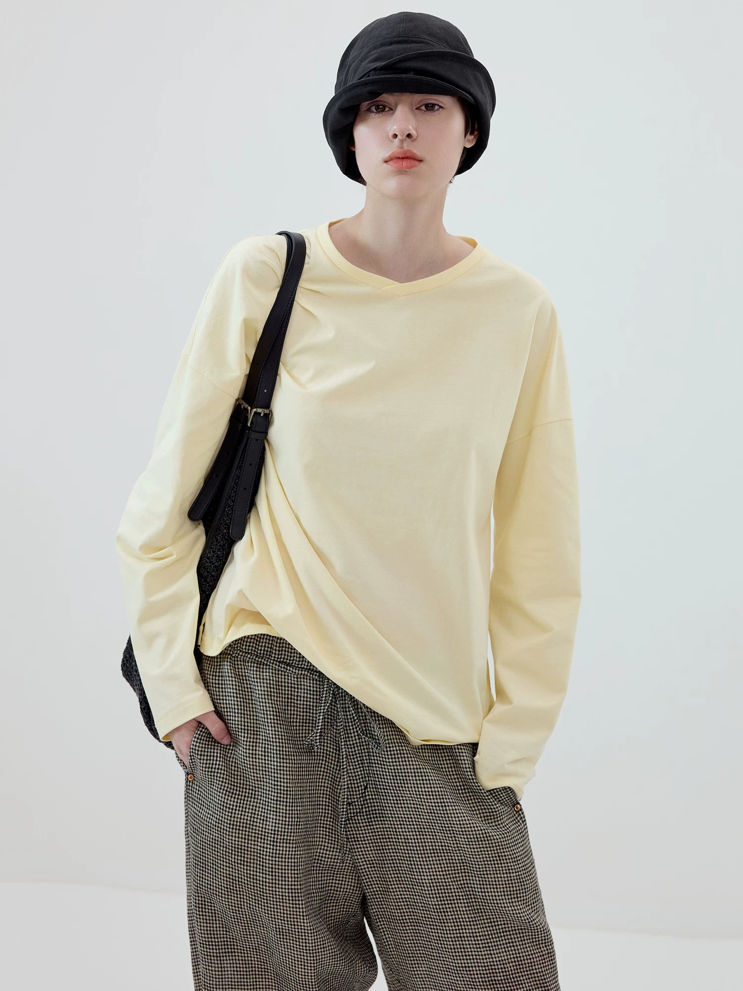 Relaxed V-Neck Long-Sleeve Tee