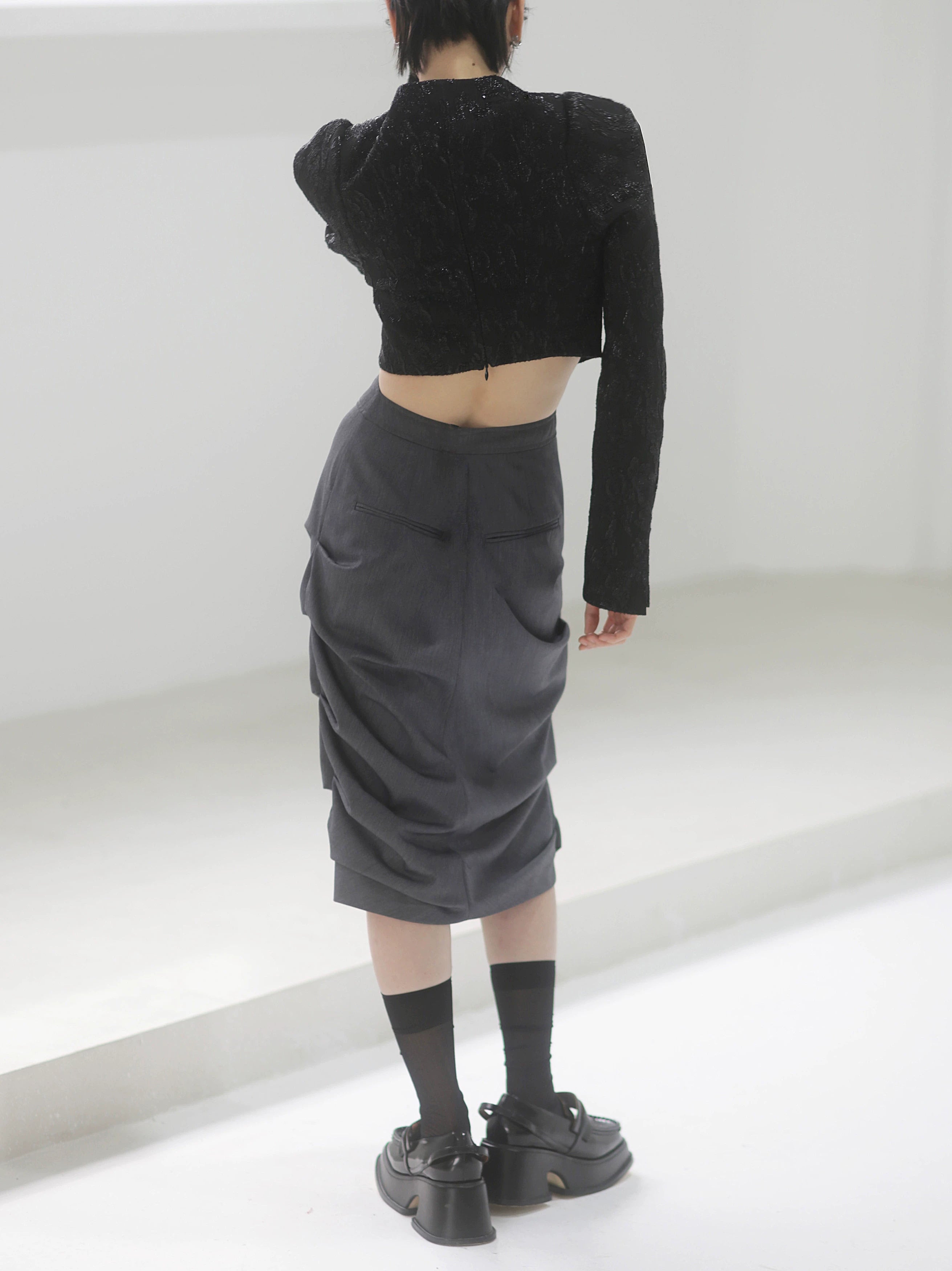 Slate Drape Tulip Midi Skirt