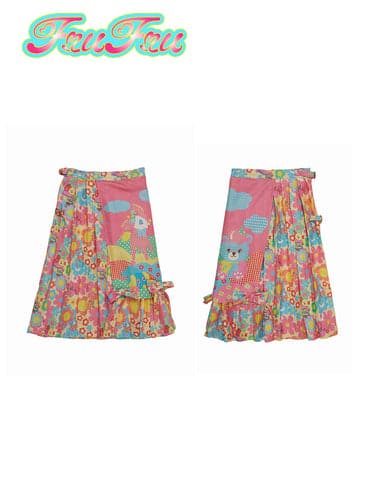 Cute Deer Print Slimming Pleated Skirt In Rose Pink - chiclara