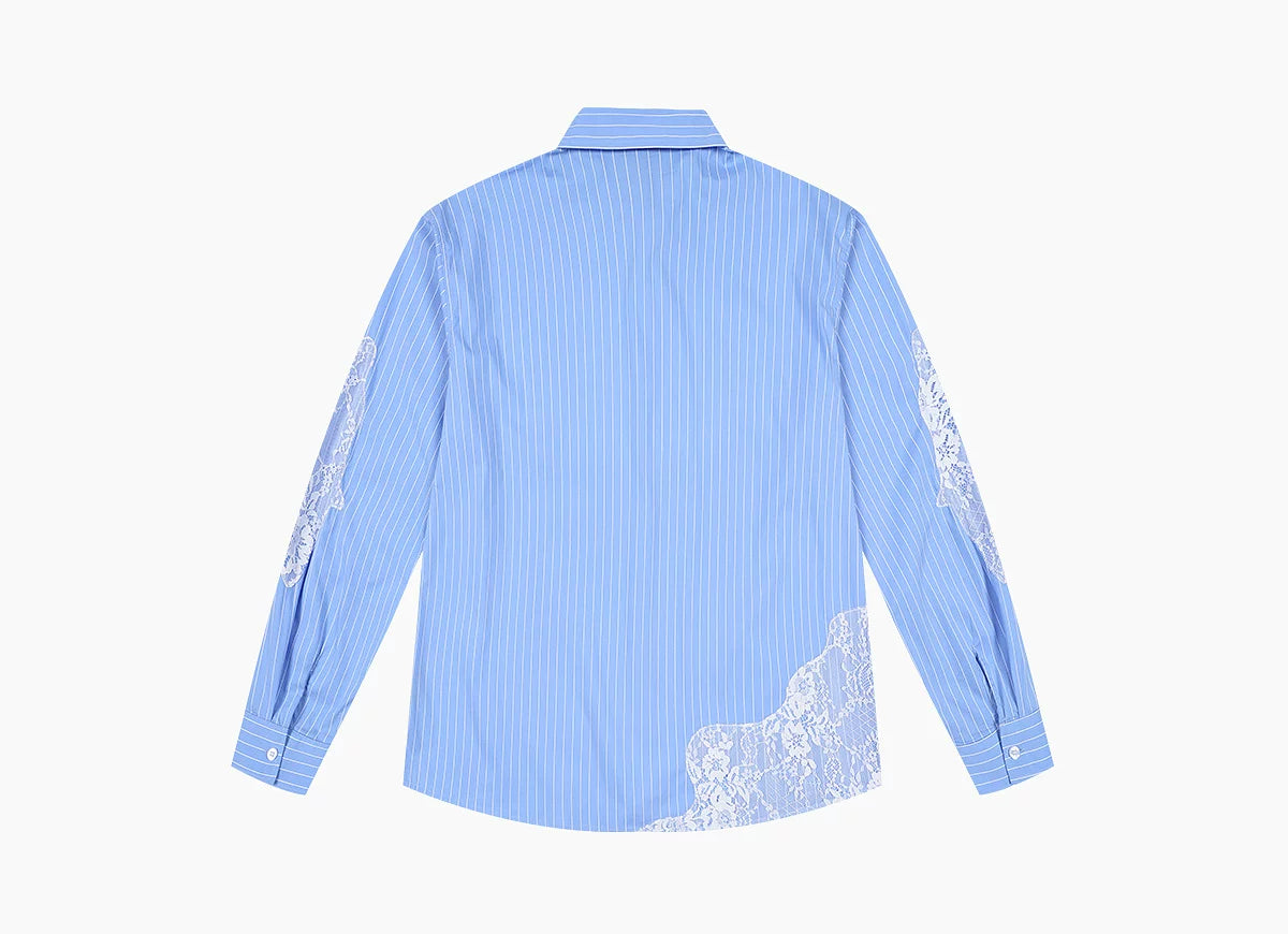 Lace Patchwork Pinstripe Shirt