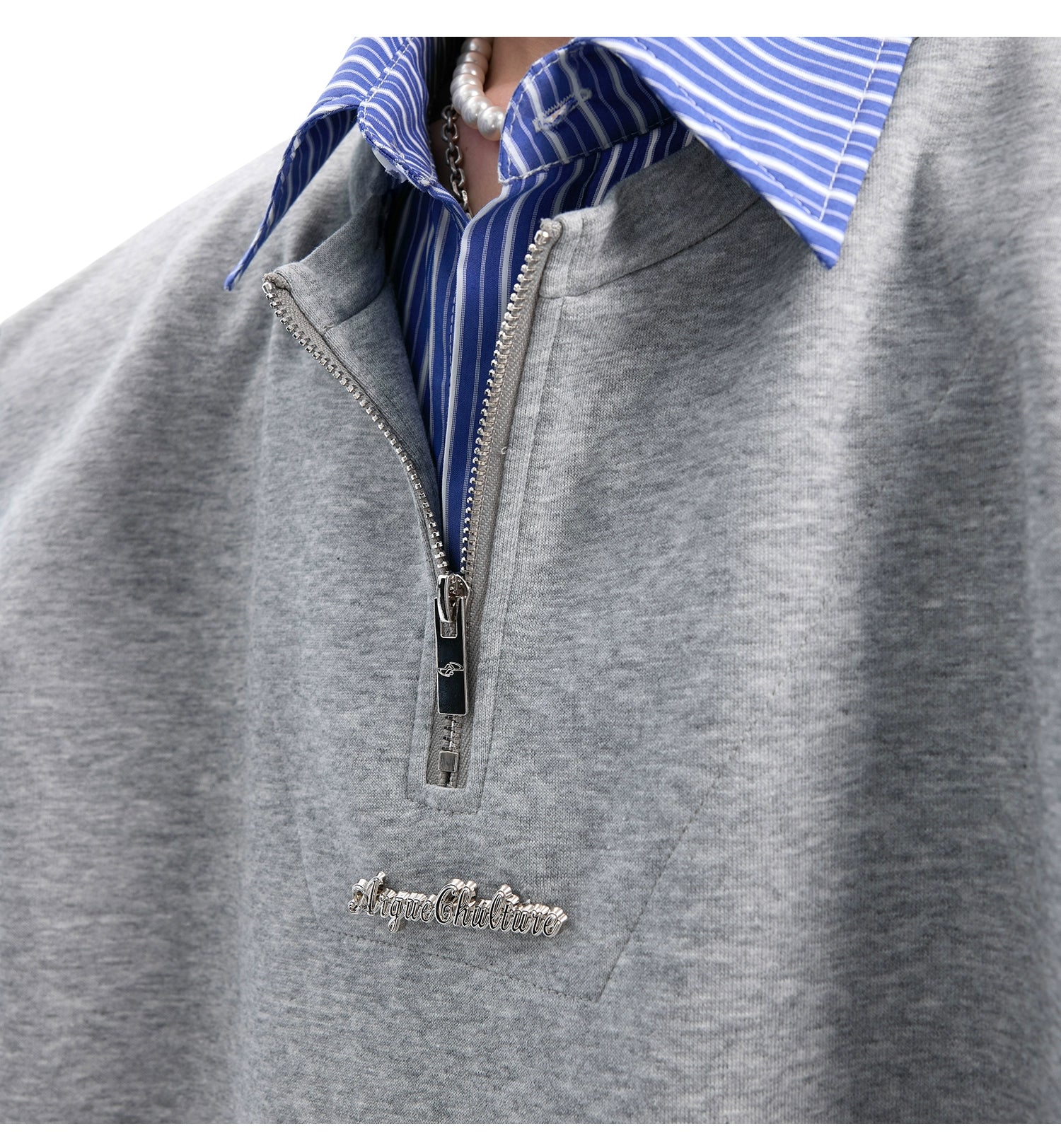 Striped Sleeve Quarter Zip Sweater