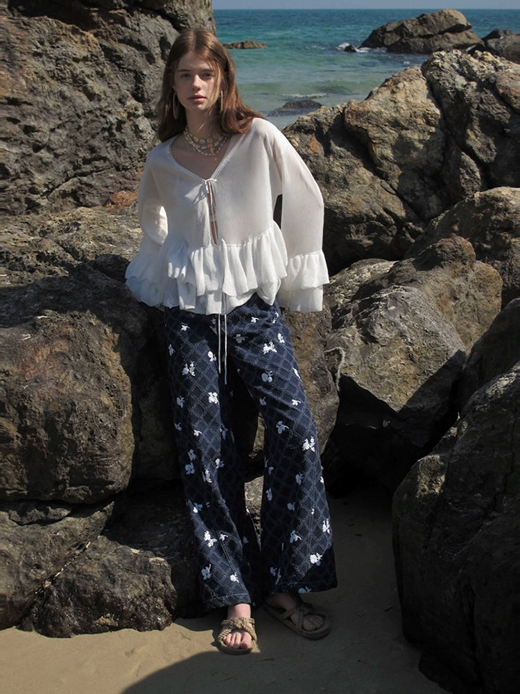 Knit Wide Leg Denim Jeans