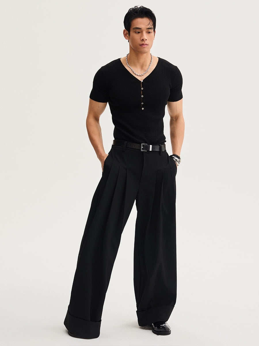 Ribline Deep V Button Tee