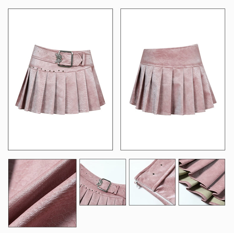 Diet Grrrl Y2K Pink Pleated Mini Skirt Set - Strapless Corset Top With Belted Skirt