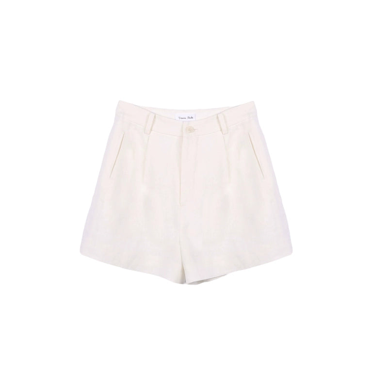 High-Waisted White Pleated Shorts