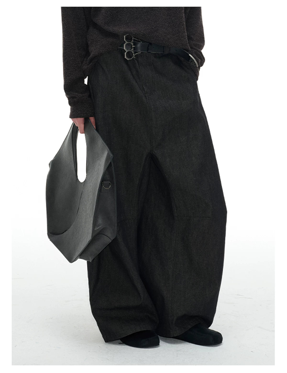 Charcoal Wide-Leg Balloon Denim Trousers