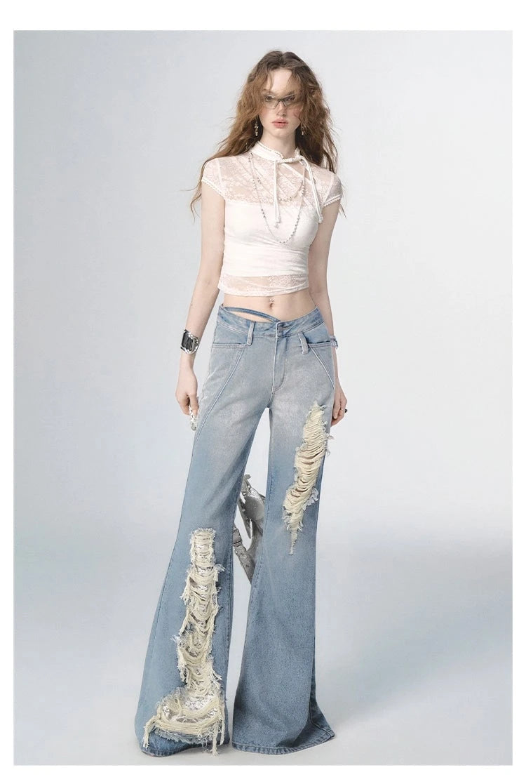 Of Akiva Distressed Flare Denim Jeans