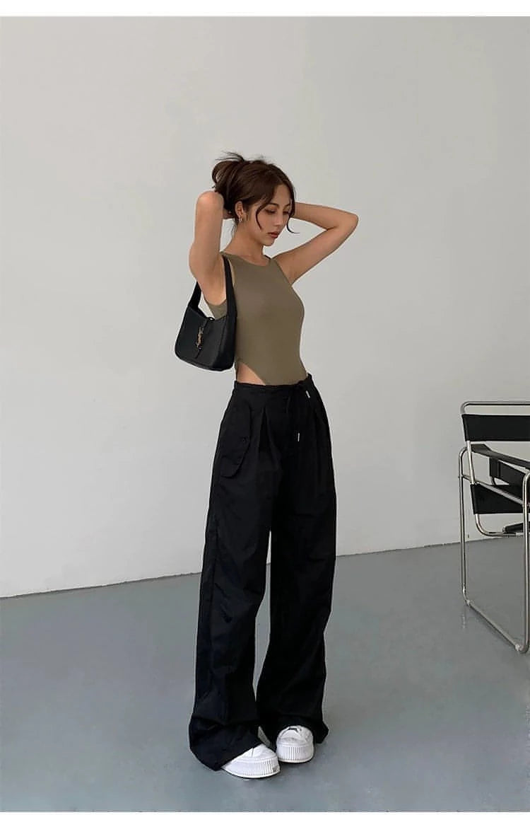 American Retro Wide-Leg Work Pants - chiclara