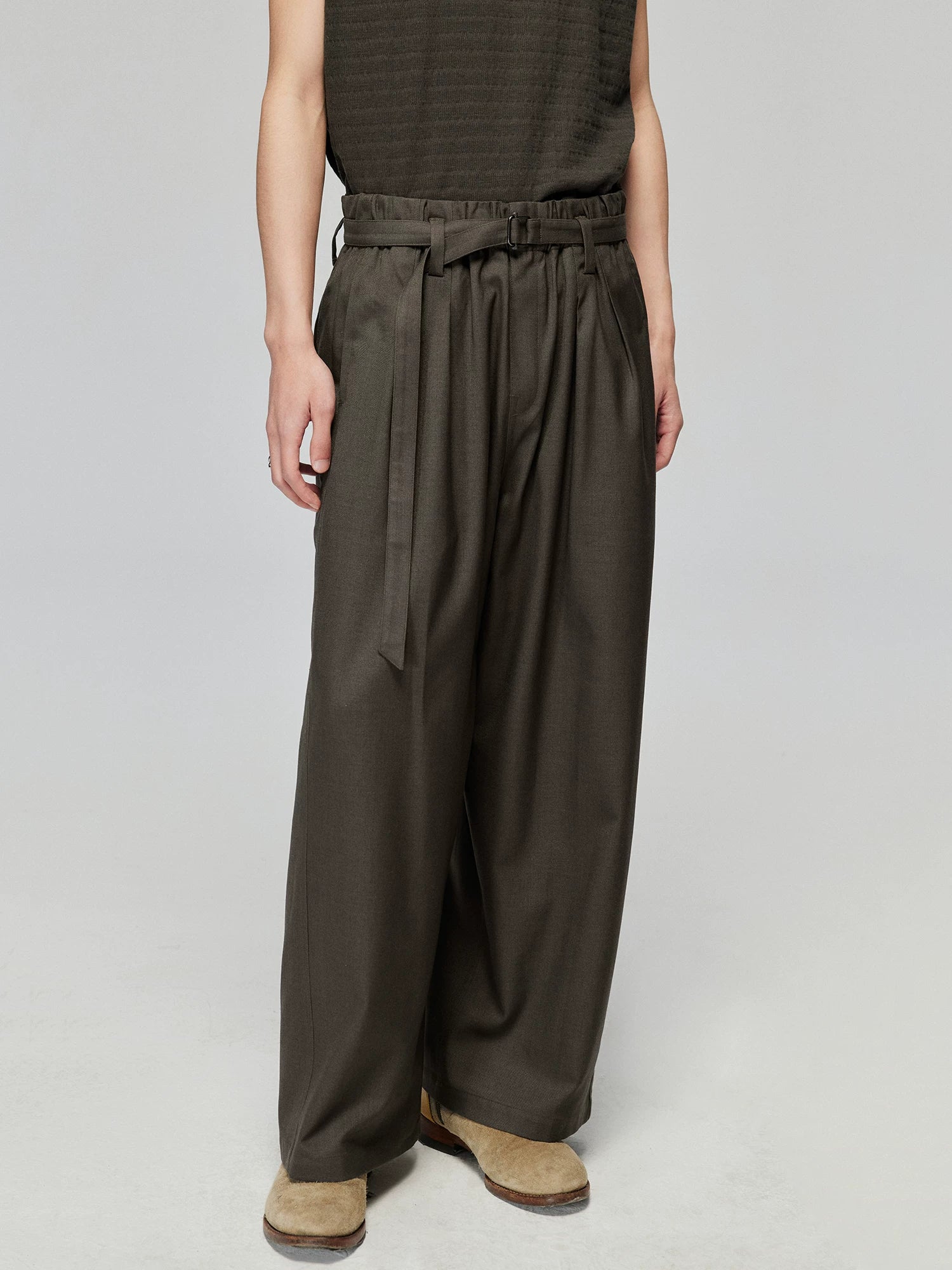 Umber Sash Pleat Wide Trousers