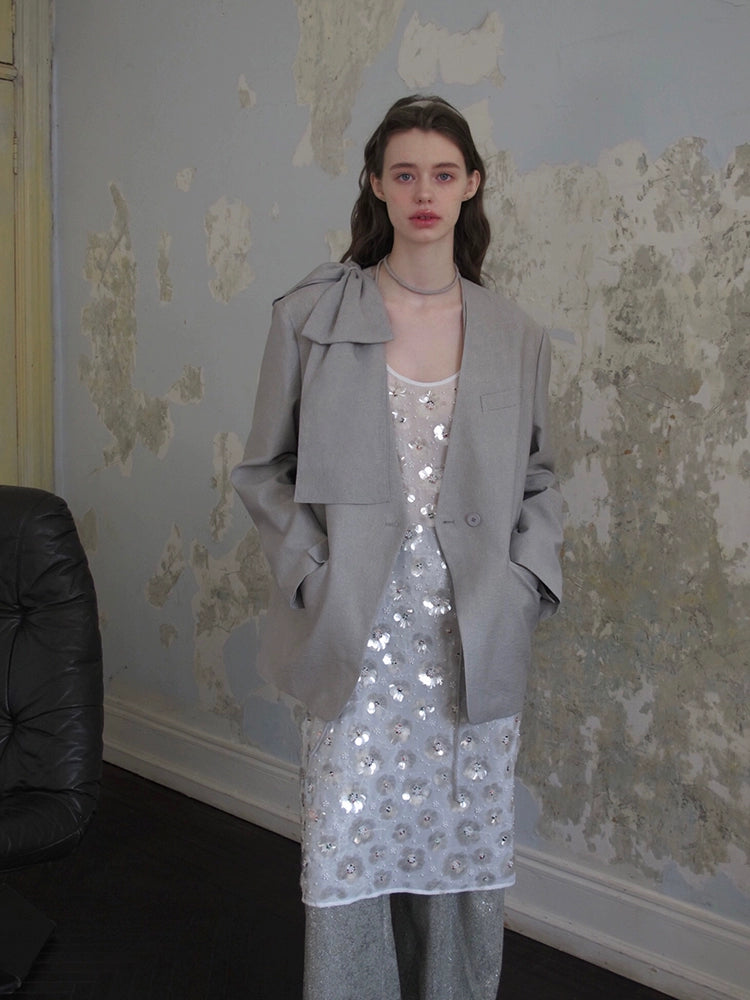 Sequin Embellished Sheer Overlay Dress