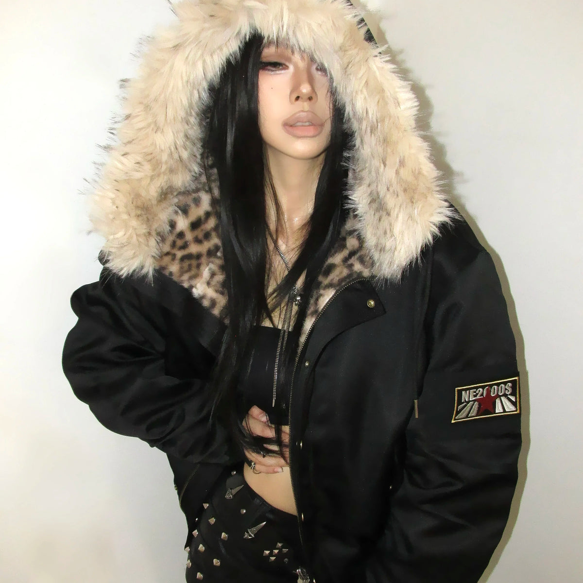 Leopard Sentinel Fur-Collar Bomber Jacket