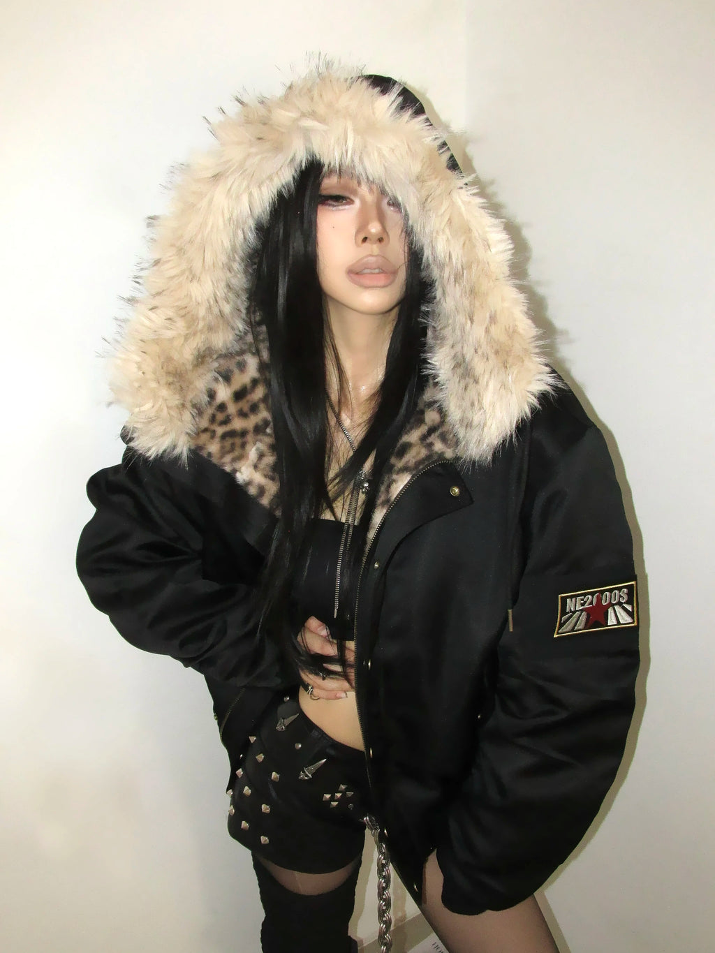 Leopard Sentinel Fur-Collar Bomber Jacket
