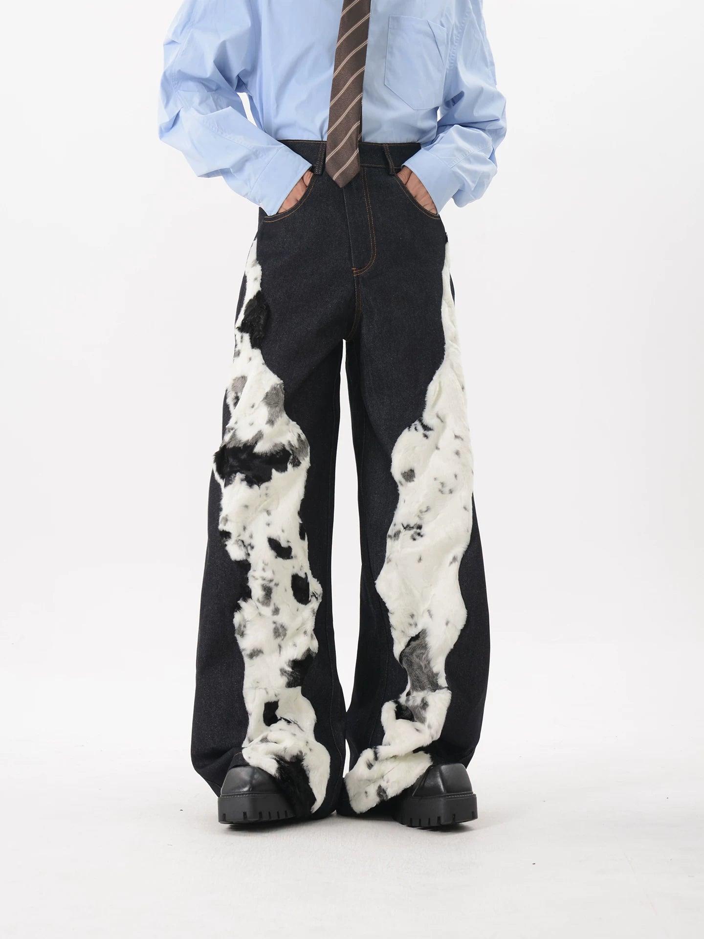 Frosted Torrent Splice Fur Denim Trousers
