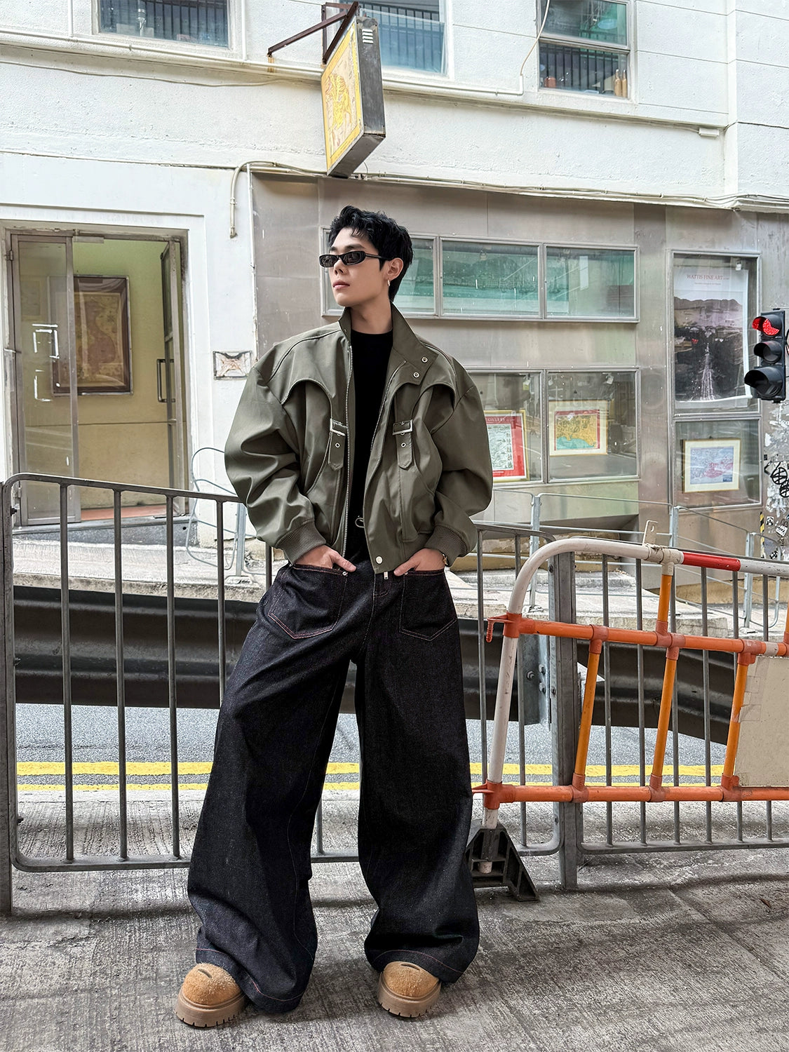Olive Buckle Arc Bomber Jacket