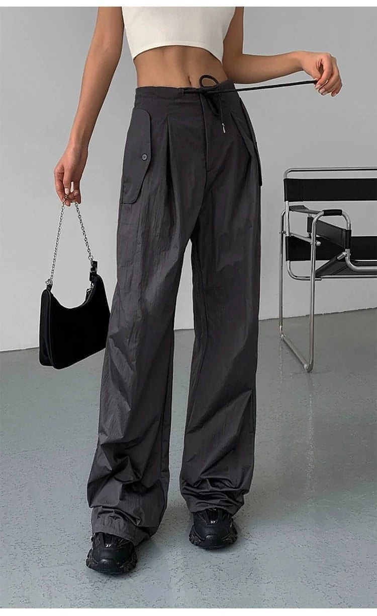 American Retro Wide-Leg Work Pants - chiclara