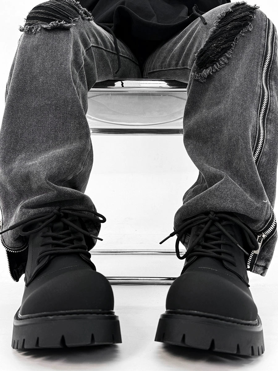 Chunky Black Platform Derby Shoes with Lug Soles