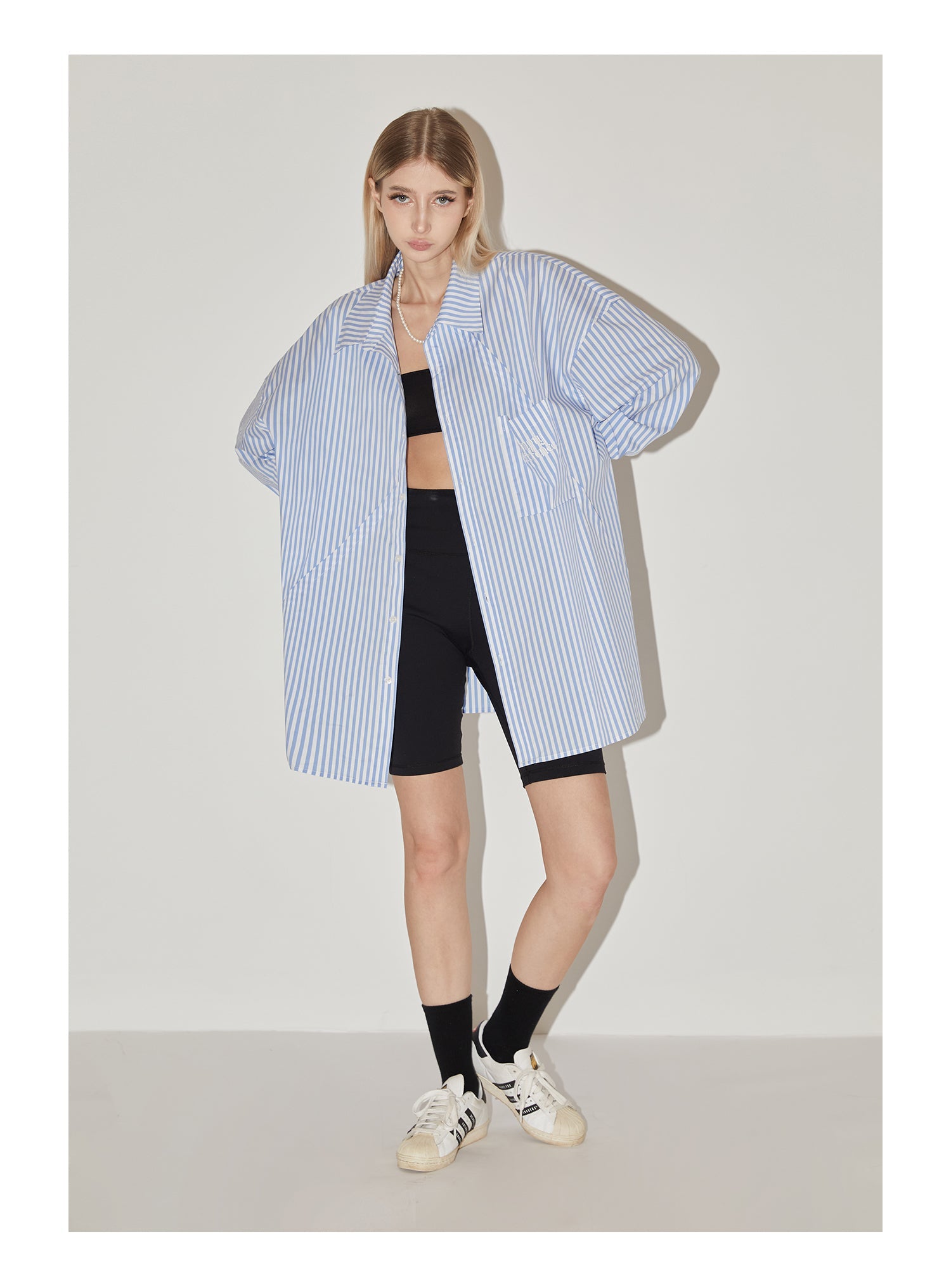 Geometric Stripes Structured Long Sleeved Shirt - chiclara