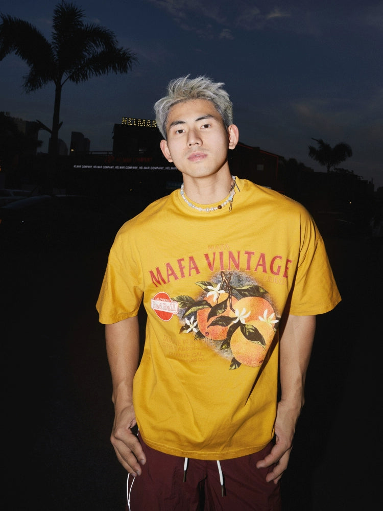 Graphic T-Shirt with Orange Fruit Print
