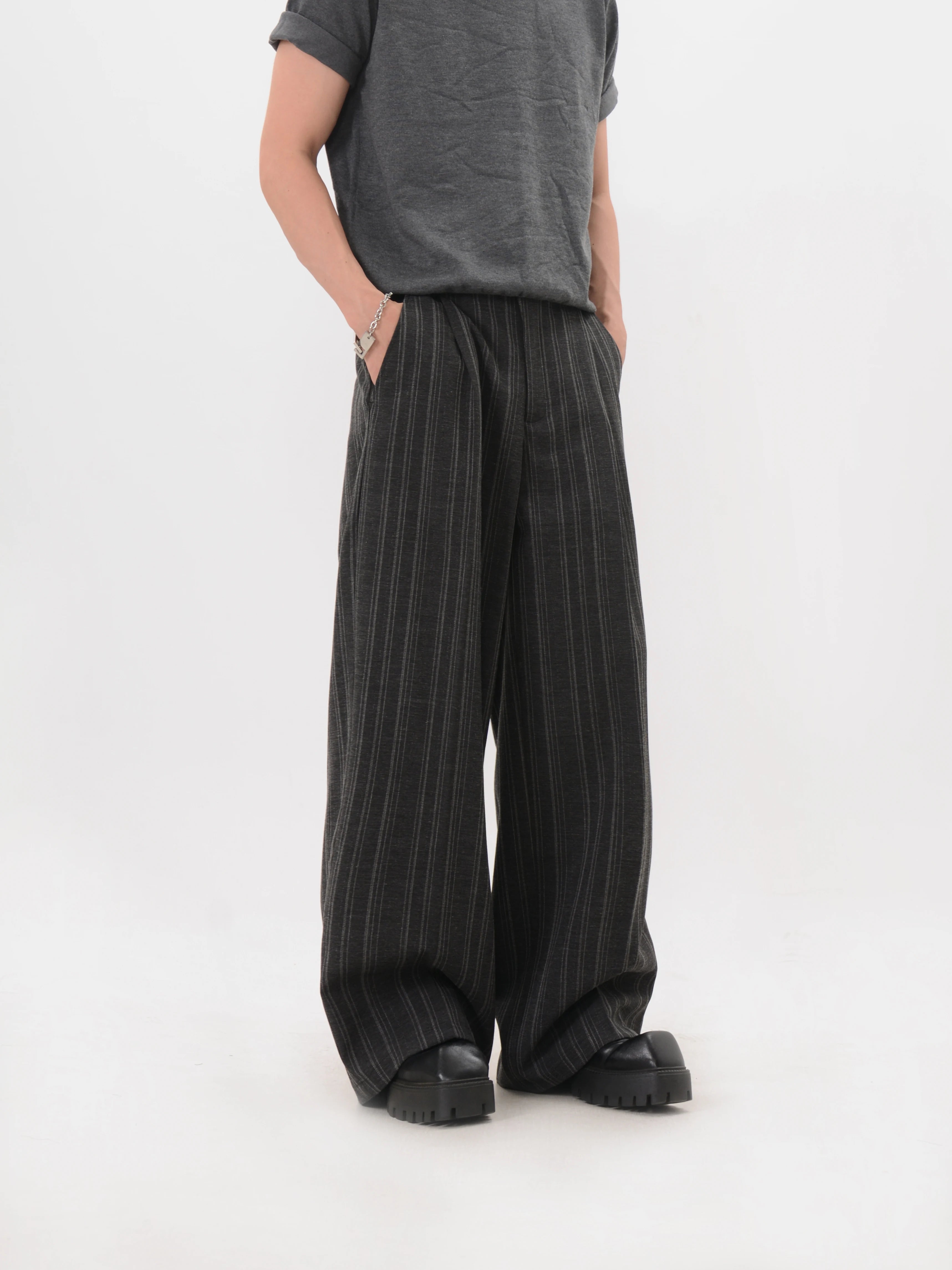 Easy Drape Pinstripe Wide Trousers