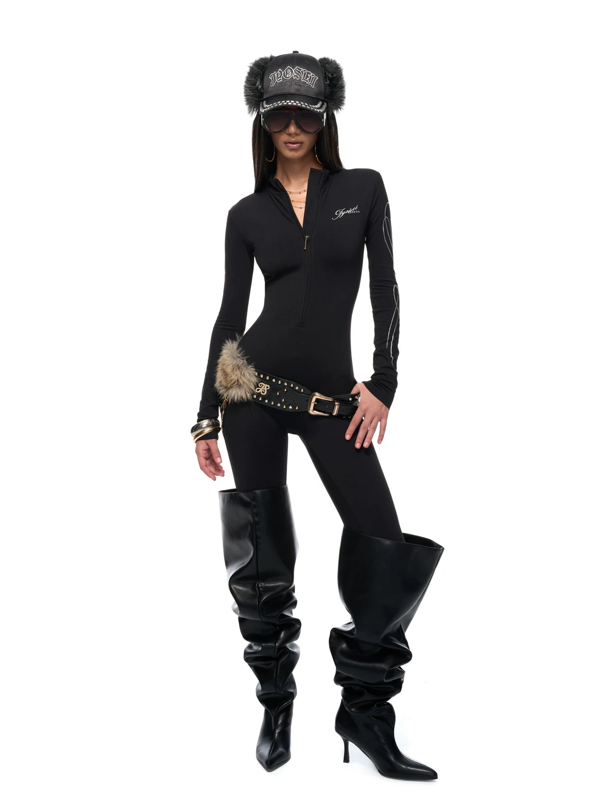 Midnight Prowl Faux‑Fur Chain Belt