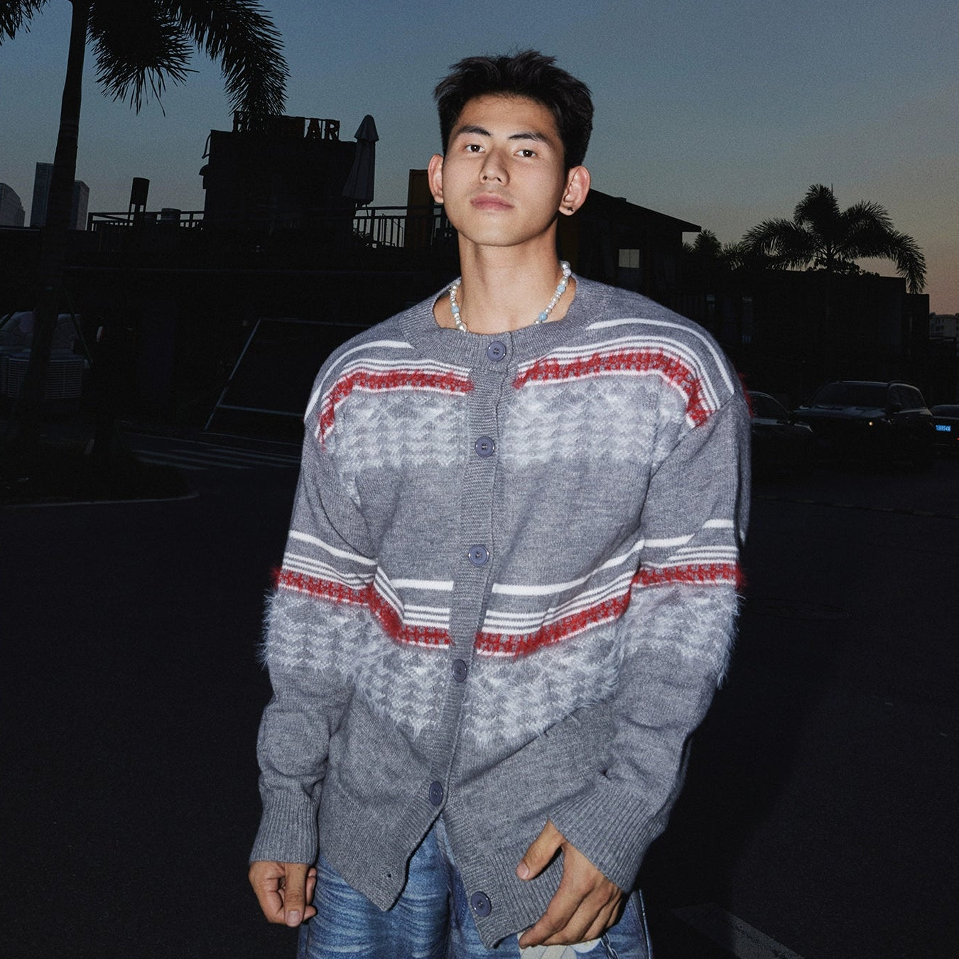 Retro Chevron Pattern Cardigan