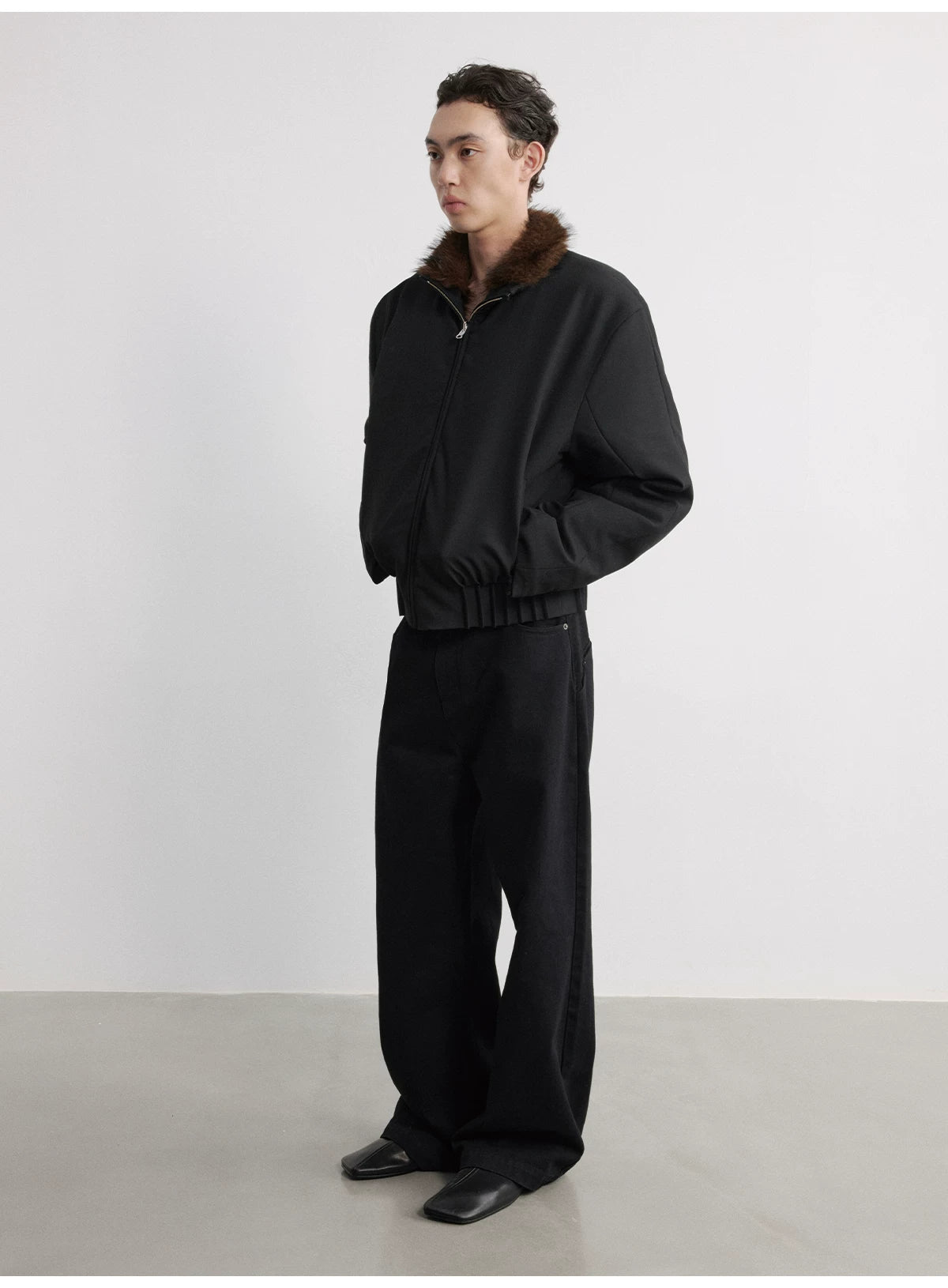 Black Minimalist Wide-Leg Denim Trousers