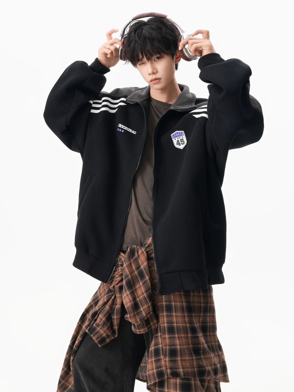 Varsity Track Stripe Zip Bomber Sweater