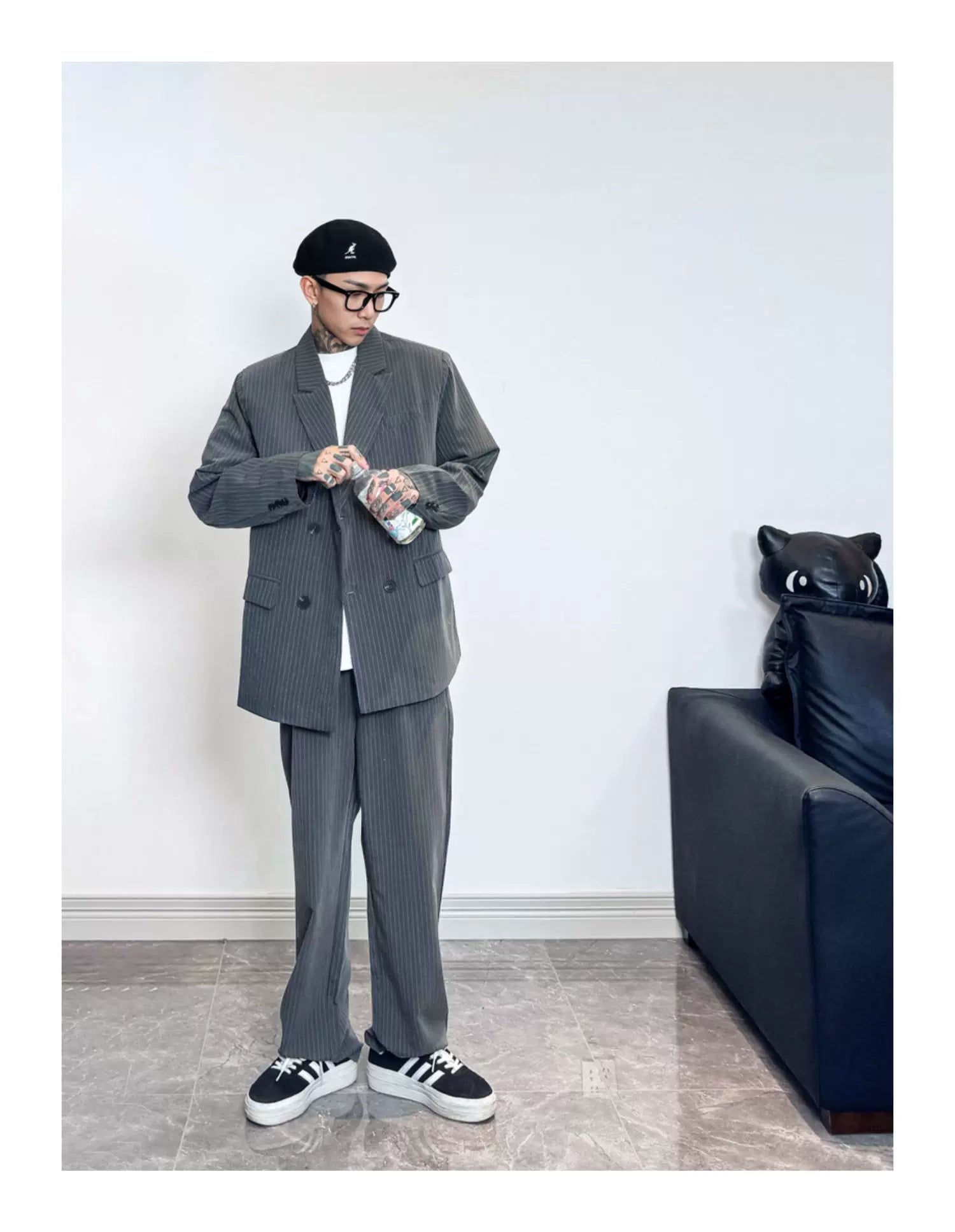 Midnight Muse Oversized Pinstripe Blazer and Pants Setup