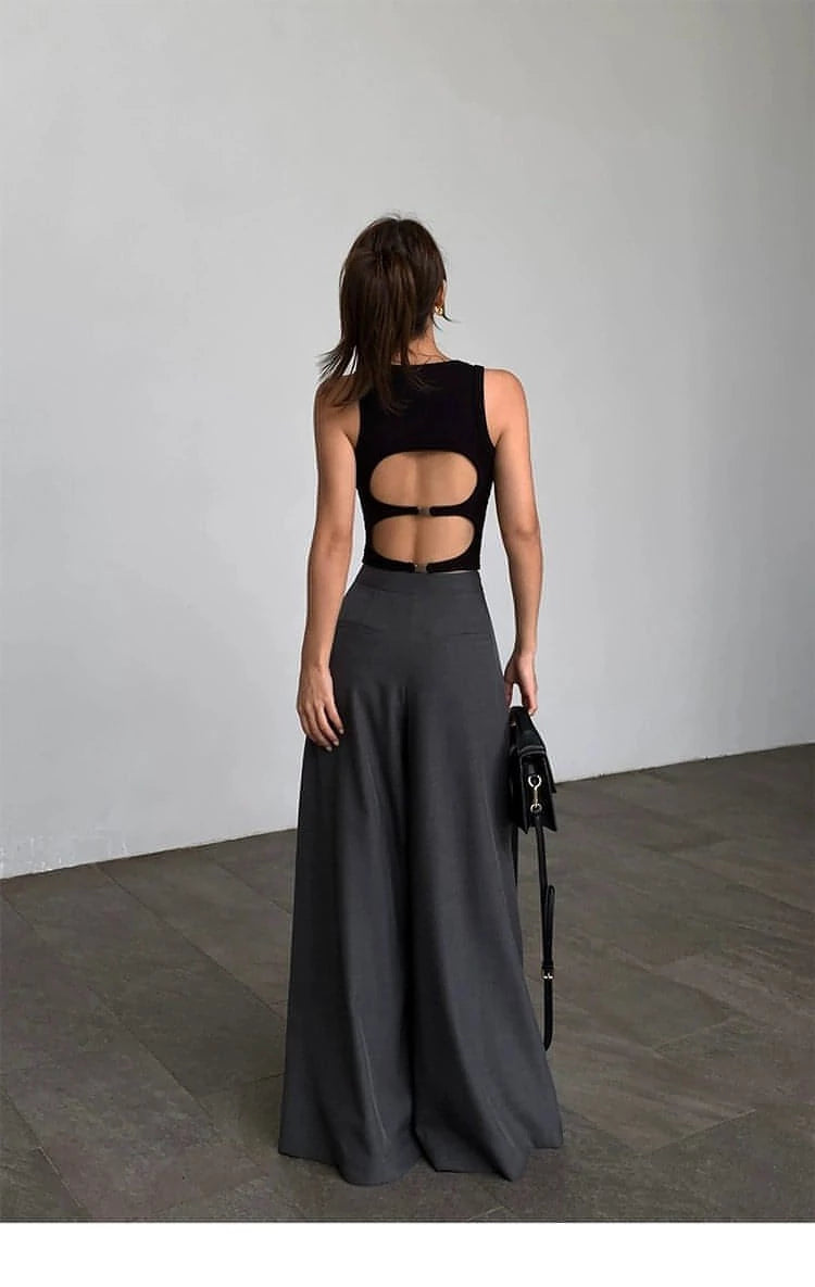 Summer Collection - Black Cut-Out Backless Camisole Top - chiclara