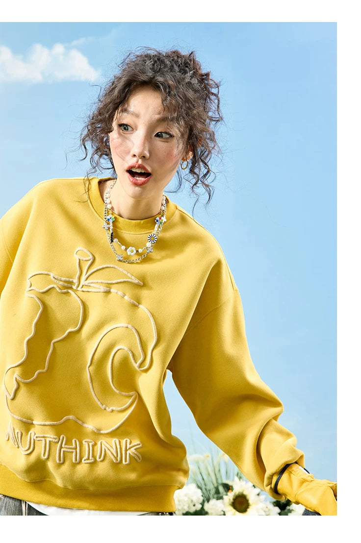 Abstract Outline Embroidered Oversized Crewneck Sweatshirt