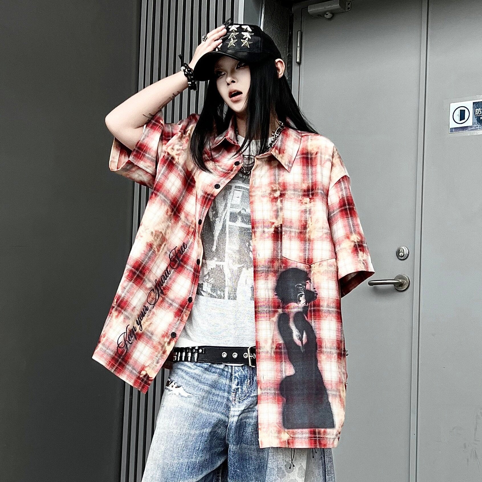 Men's Plaid Distressed Print Short-Sleeve Shirt