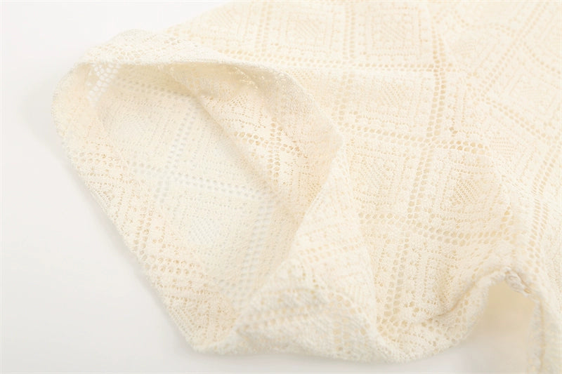 Sheer Geometric Lace Button-Up Shirt