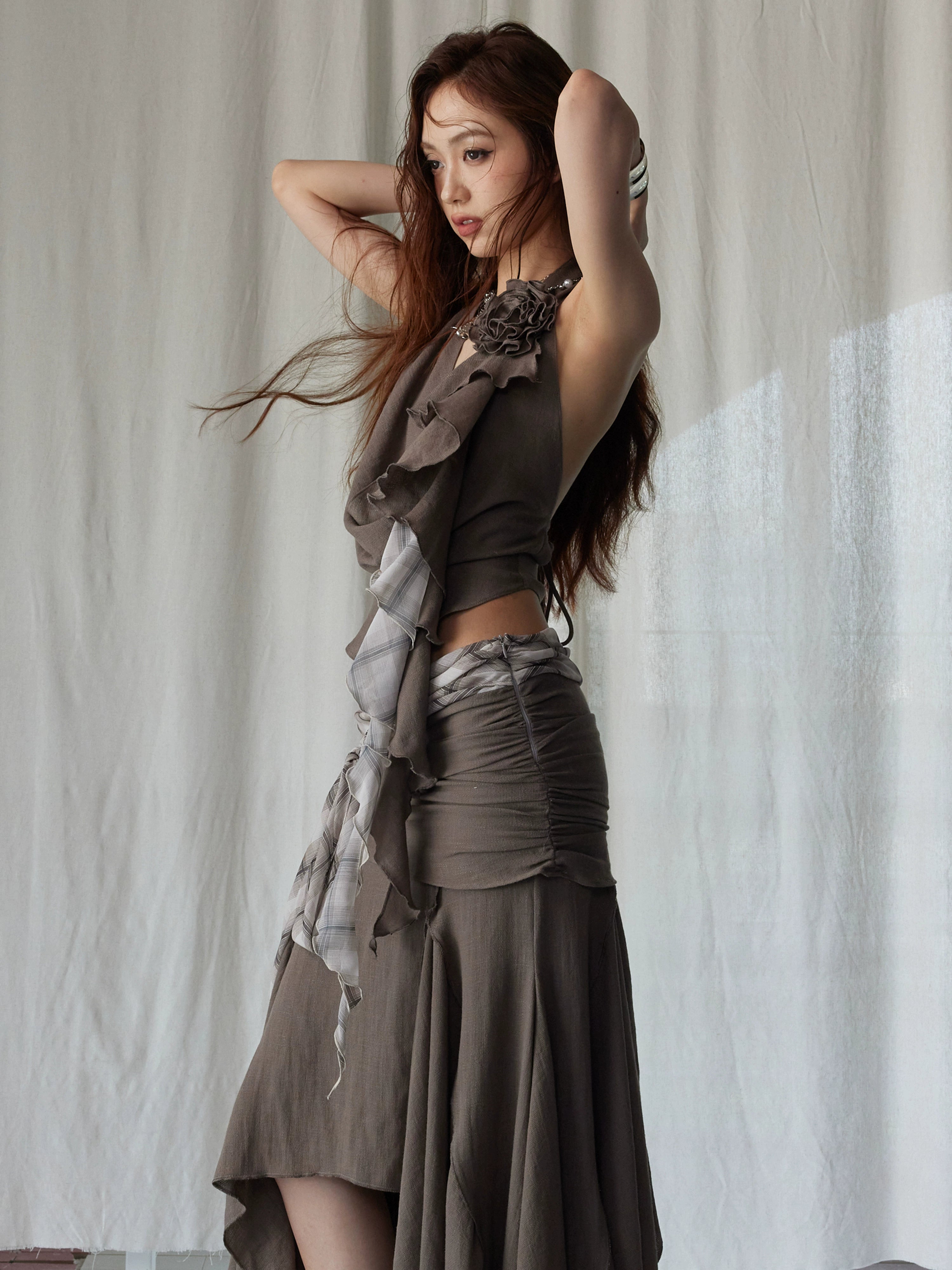 Dark Brown Draped Desert Nomad Skirt
