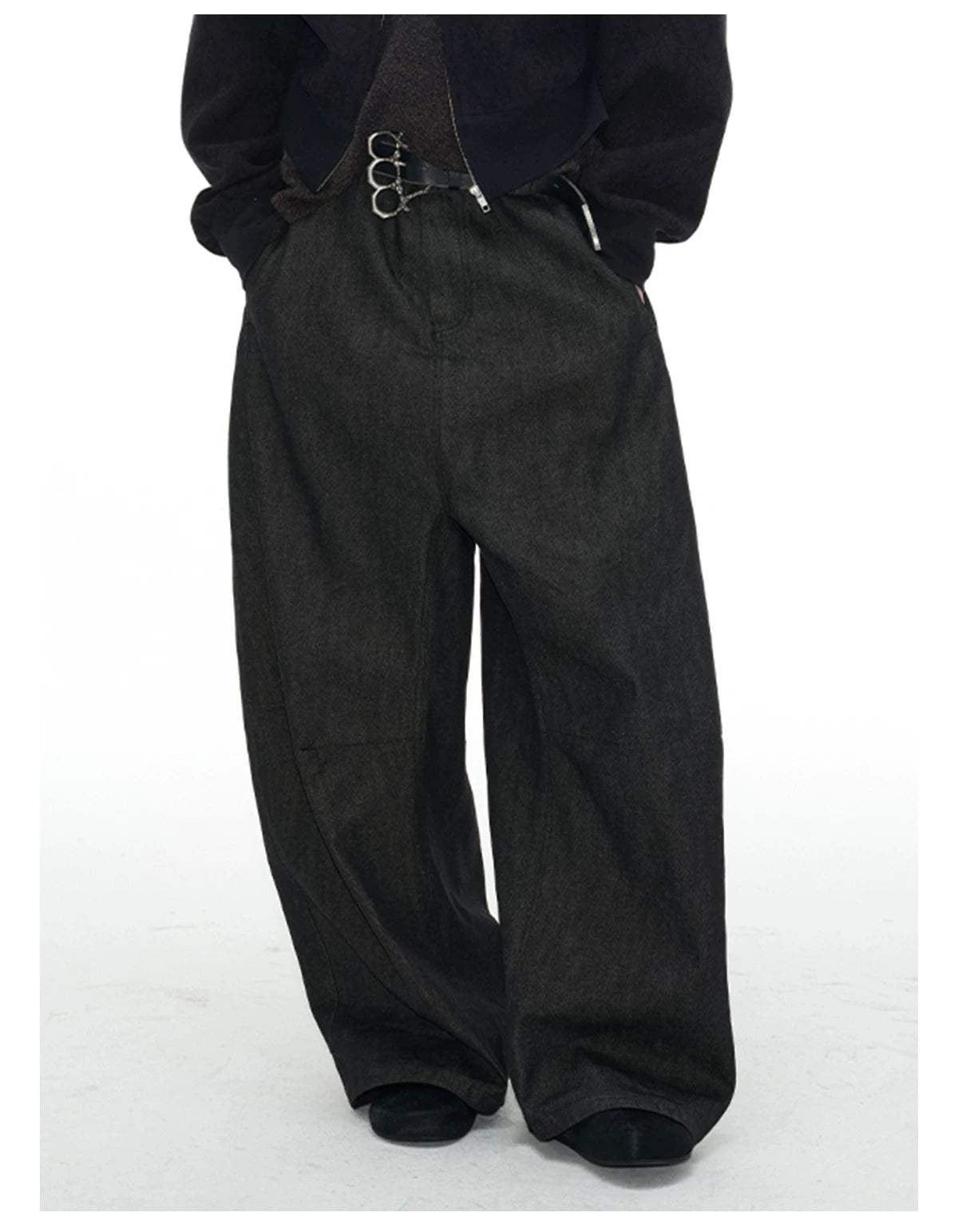 Charcoal Wide-Leg Balloon Denim Trousers