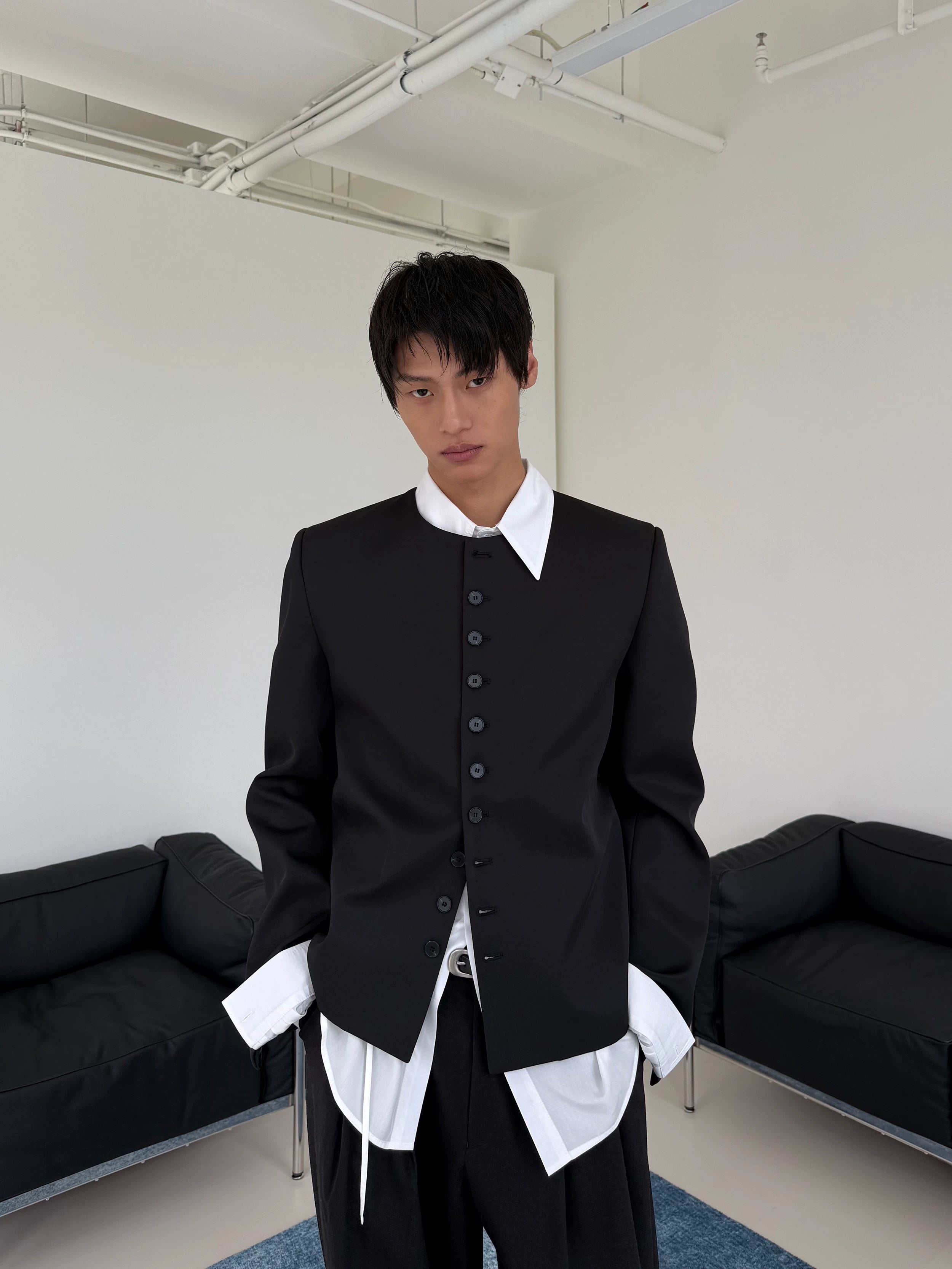 Noir Column Structured Button Blazer